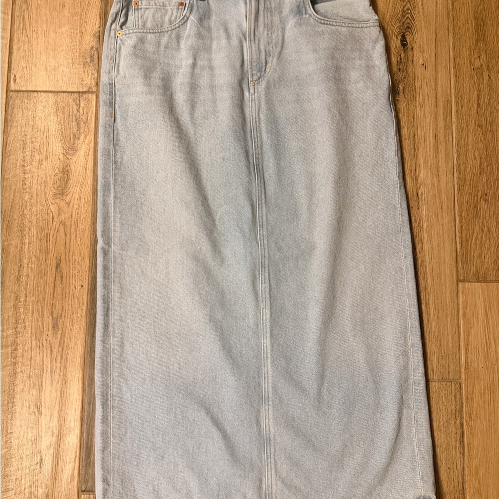 Citizens Of Humanity light blue denim skirt with leather patch